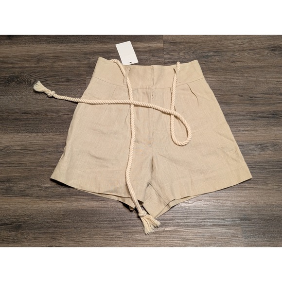 HEVRON Elyse LinenHigh Waisted Shorts Rope Tie Belt Beige Size‎ 4